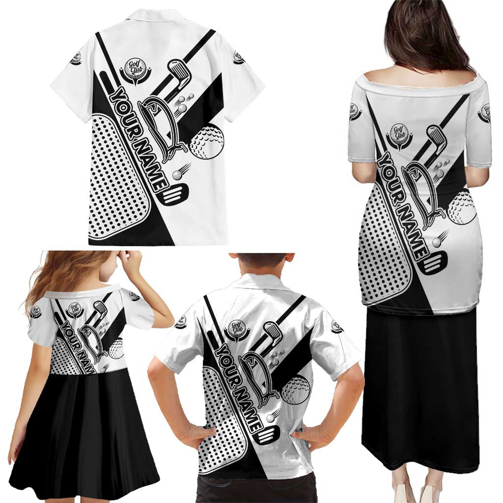 Golf Club Monochrome Design Family Matching Puletasi and Hawaiian Shirt with Golf Ball and Club Graphic and Custom Name Print - Wonder Print Shop