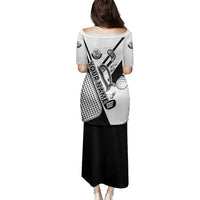 Golf Club Monochrome Design Family Matching Puletasi and Hawaiian Shirt with Golf Ball and Club Graphic and Custom Name Print - Wonder Print Shop