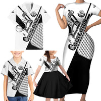 Golf Club Monochrome Design Family Matching Short Sleeve Bodycon Dress and Hawaiian Shirt with Golf Ball and Club Graphic and Custom Name Print - Wonder Print Shop