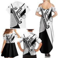 Golf Club Monochrome Design Family Matching Summer Maxi Dress and Hawaiian Shirt with Golf Ball and Club Graphic and Custom Name Print - Wonder Print Shop