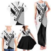 Golf Club Monochrome Design Family Matching Tank Maxi Dress and Hawaiian Shirt with Golf Ball and Club Graphic and Custom Name Print - Wonder Print Shop