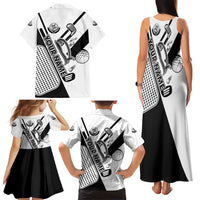 Golf Club Monochrome Design Family Matching Tank Maxi Dress and Hawaiian Shirt with Golf Ball and Club Graphic and Custom Name Print - Wonder Print Shop
