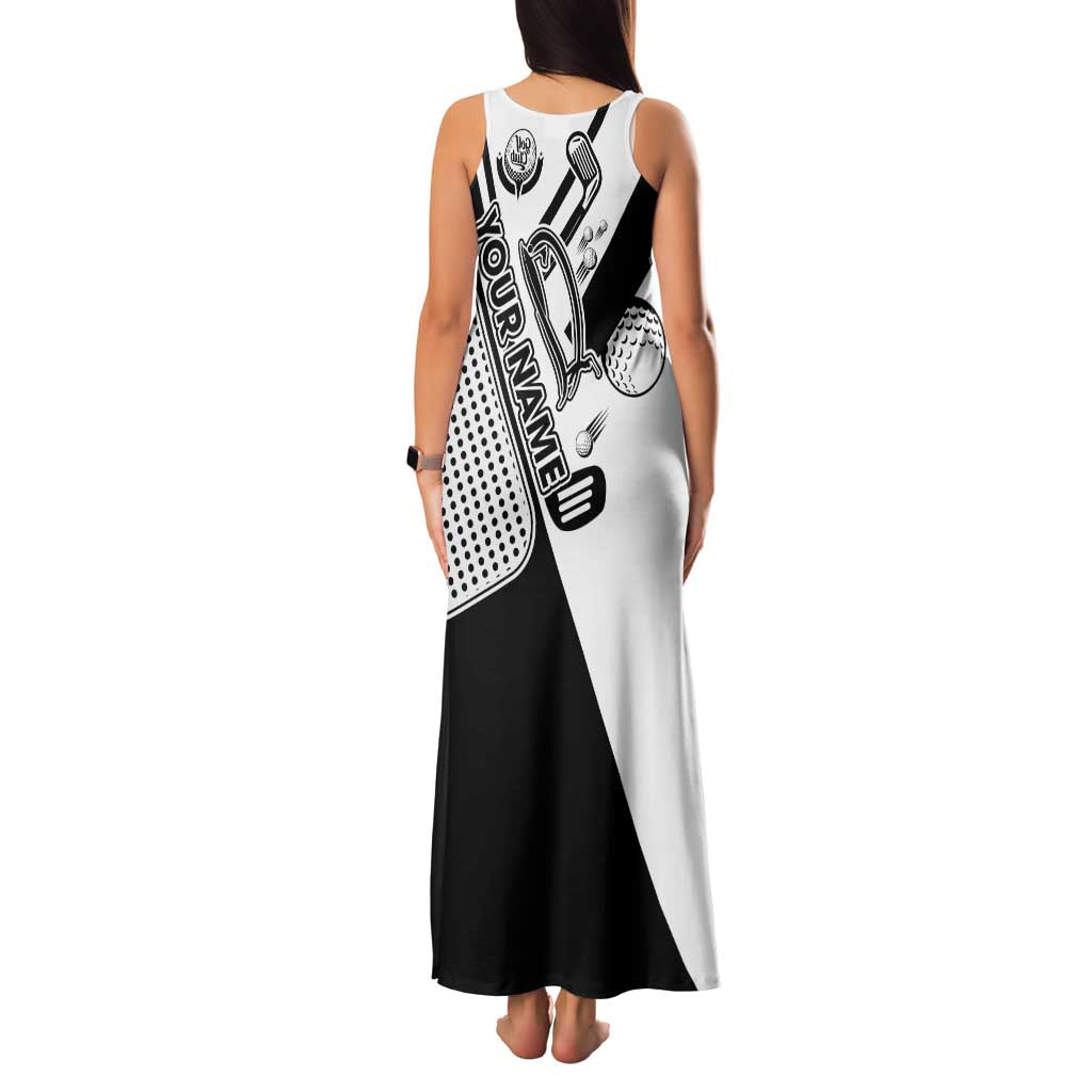 Golf Club Monochrome Design Family Matching Tank Maxi Dress and Hawaiian Shirt with Golf Ball and Club Graphic and Custom Name Print - Wonder Print Shop
