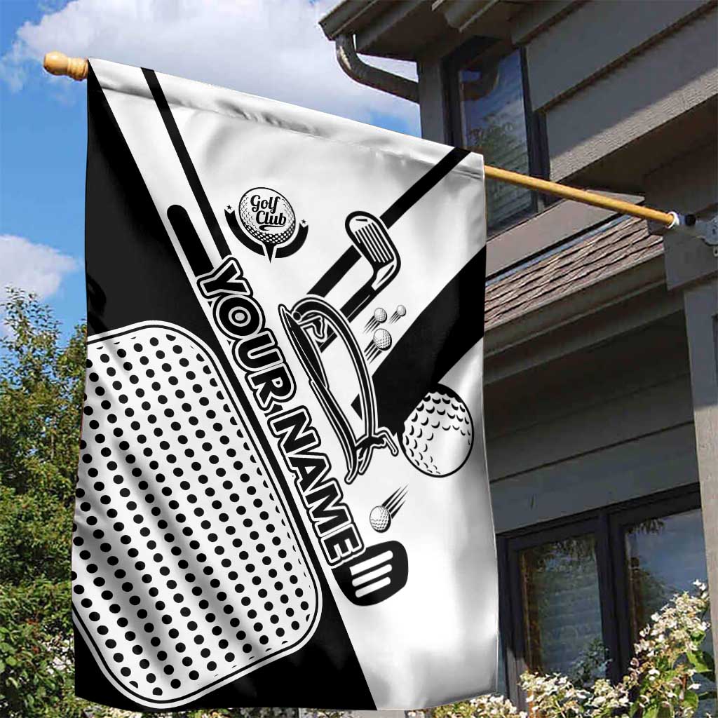 Golf Club Monochrome Design Garden Flag with Golf Ball and Club Graphic and Custom Name Print - Wonder Print Shop