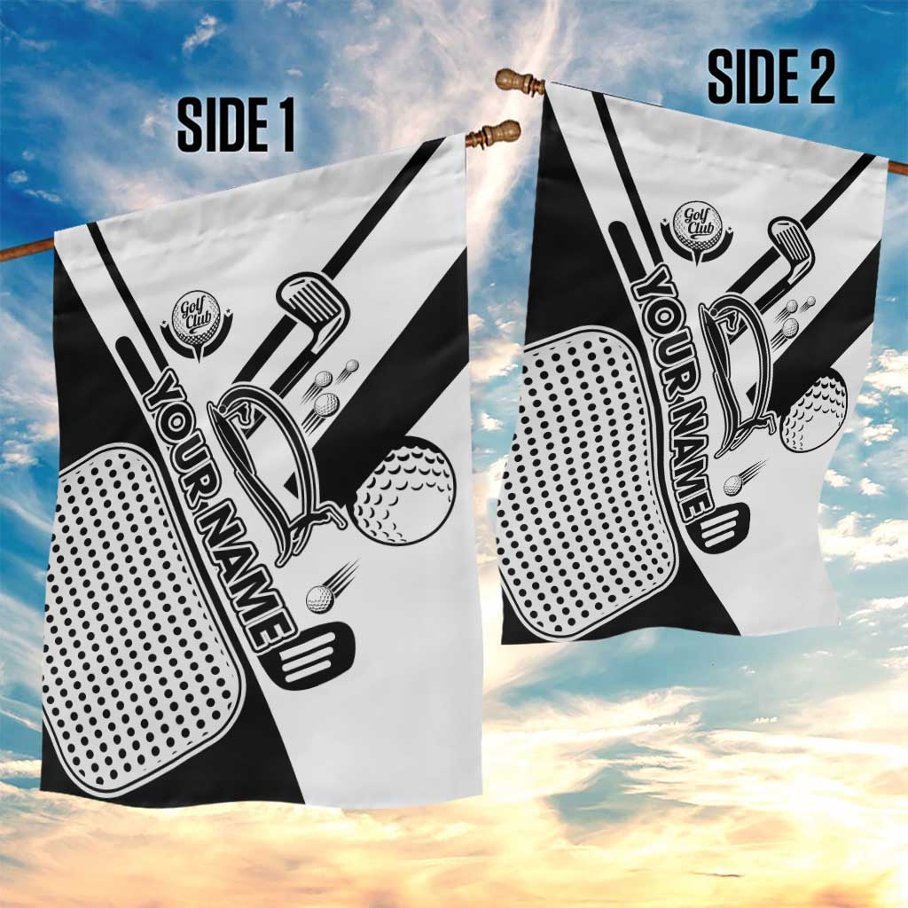 Golf Club Monochrome Design Garden Flag with Golf Ball and Club Graphic and Custom Name Print - Wonder Print Shop