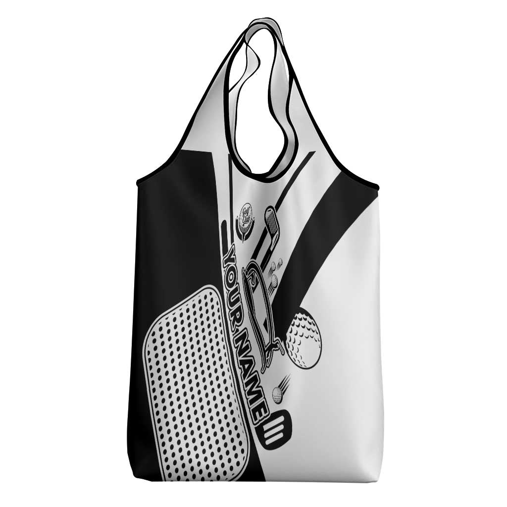 Golf Club Monochrome Design Grocery Bag with Golf Ball and Club Graphic and Custom Name Print - Wonder Print Shop