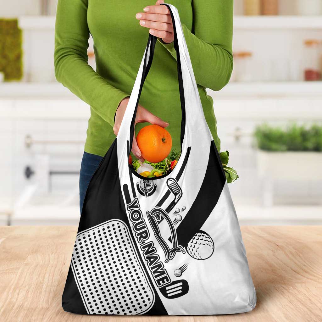Golf Club Monochrome Design Grocery Bag with Golf Ball and Club Graphic and Custom Name Print - Wonder Print Shop
