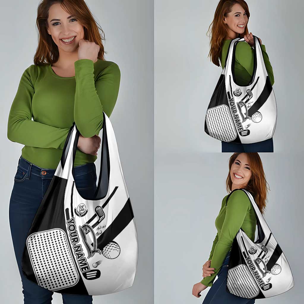 Golf Club Monochrome Design Grocery Bag with Golf Ball and Club Graphic and Custom Name Print - Wonder Print Shop