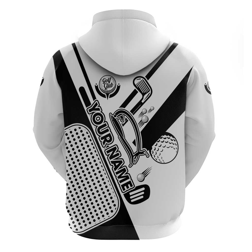 Golf Club Monochrome Design Hoodie with Golf Ball and Club Graphic and Custom Name Print - Wonder Print Shop