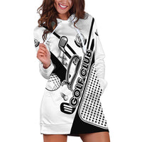 Golf Club Monochrome Design Hoodie Dress with Golf Ball and Club Graphic and Custom Name Print - Wonder Print Shop