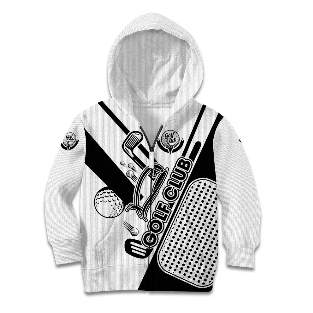 Golf Club Monochrome Design Kid Hoodie with Golf Ball and Club Graphic and Custom Name Print - Wonder Print Shop