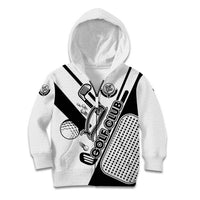 Golf Club Monochrome Design Kid Hoodie with Golf Ball and Club Graphic and Custom Name Print - Wonder Print Shop