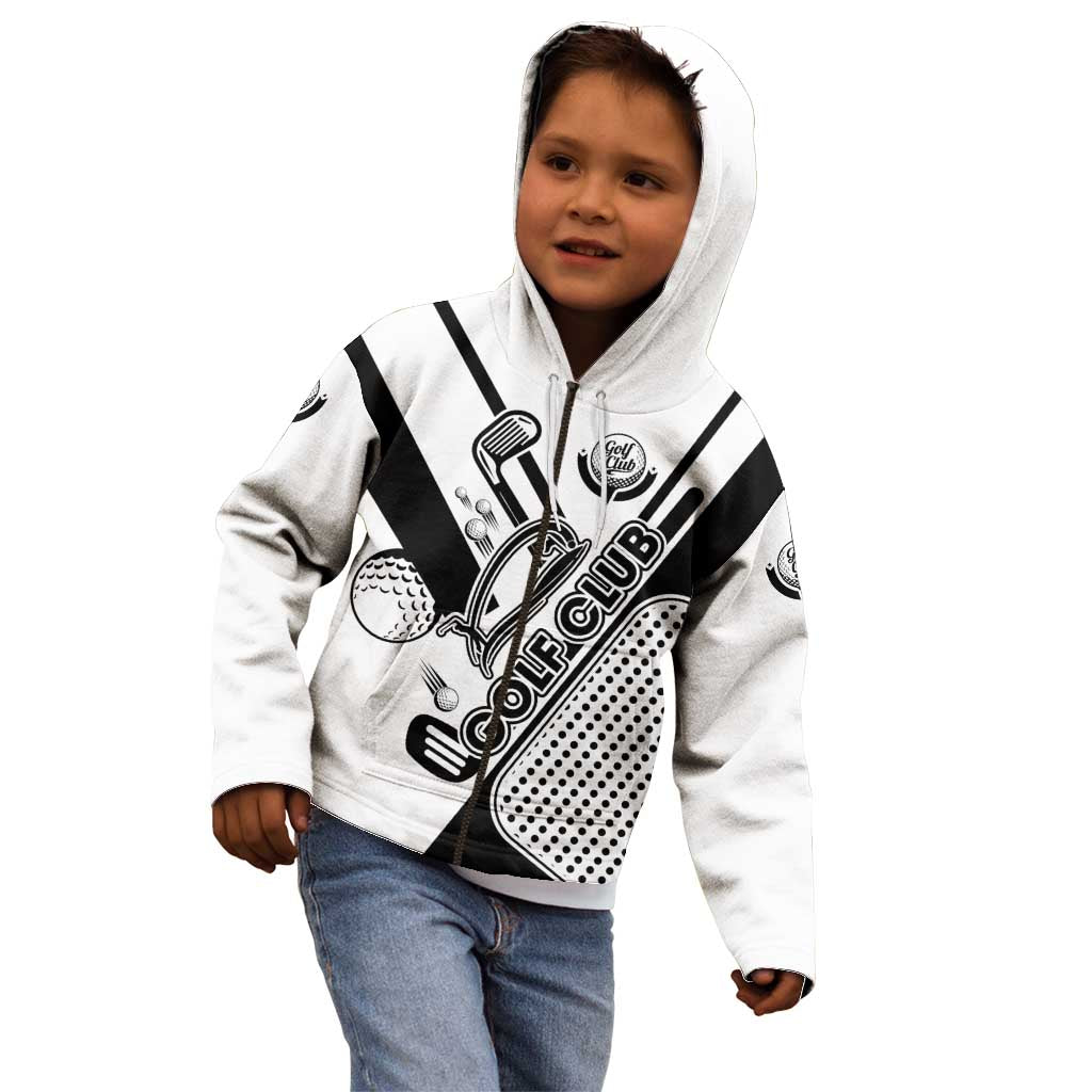 Golf Club Monochrome Design Kid Hoodie with Golf Ball and Club Graphic and Custom Name Print - Wonder Print Shop