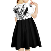 Golf Club Monochrome Design Kid Short Sleeve Dress with Golf Ball and Club Graphic and Custom Name Print - Wonder Print Shop