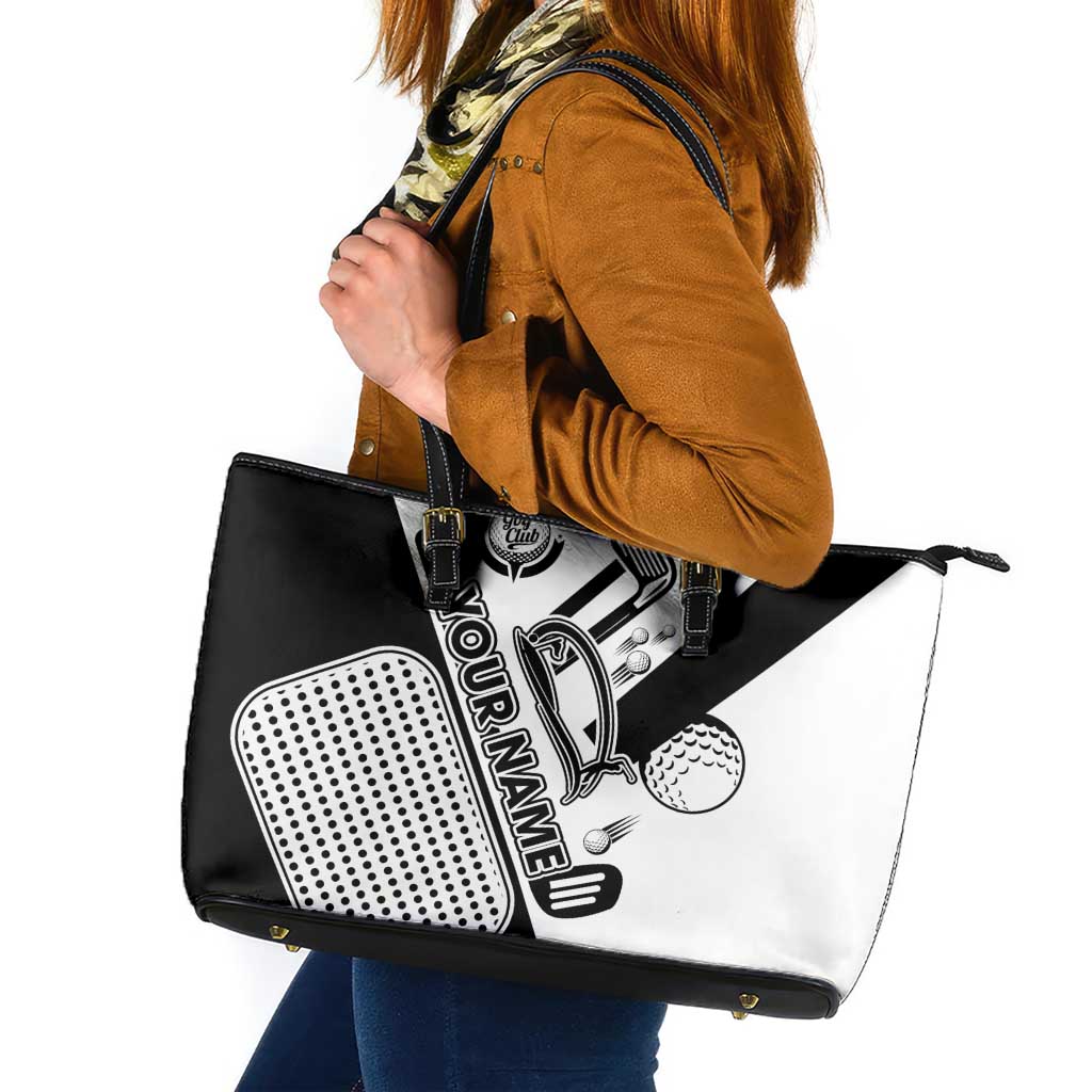 Golf Club Monochrome Design Leather Tote Bag with Golf Ball and Club Graphic and Custom Name Print - Wonder Print Shop