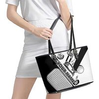 Golf Club Monochrome Design Leather Tote Bag with Golf Ball and Club Graphic and Custom Name Print - Wonder Print Shop