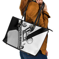 Golf Club Monochrome Design Leather Tote Bag with Golf Ball and Club Graphic and Custom Name Print - Wonder Print Shop