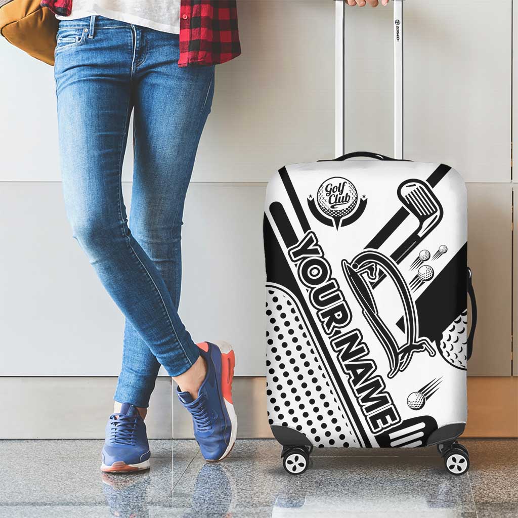 Golf Club Monochrome Design Luggage Cover with Golf Ball and Club Graphic and Custom Name Print - Wonder Print Shop