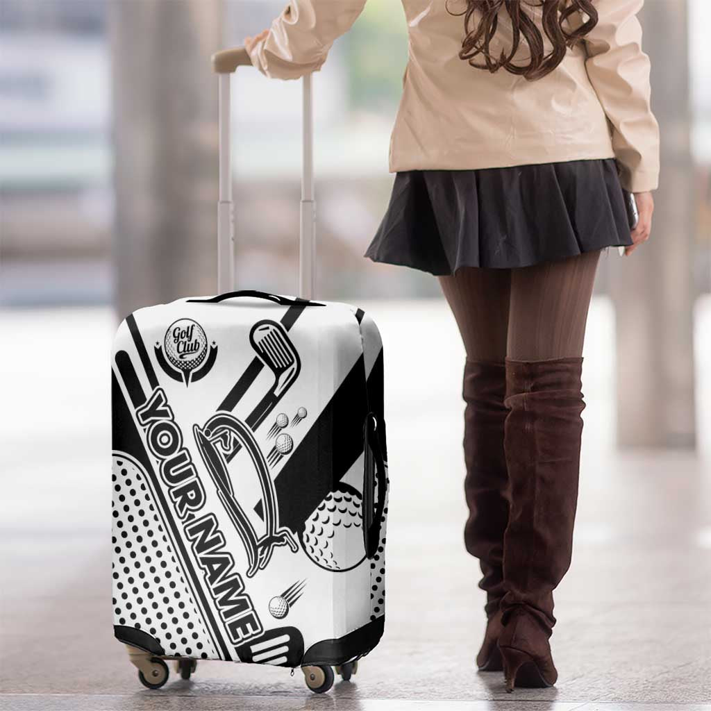Golf Club Monochrome Design Luggage Cover with Golf Ball and Club Graphic and Custom Name Print - Wonder Print Shop