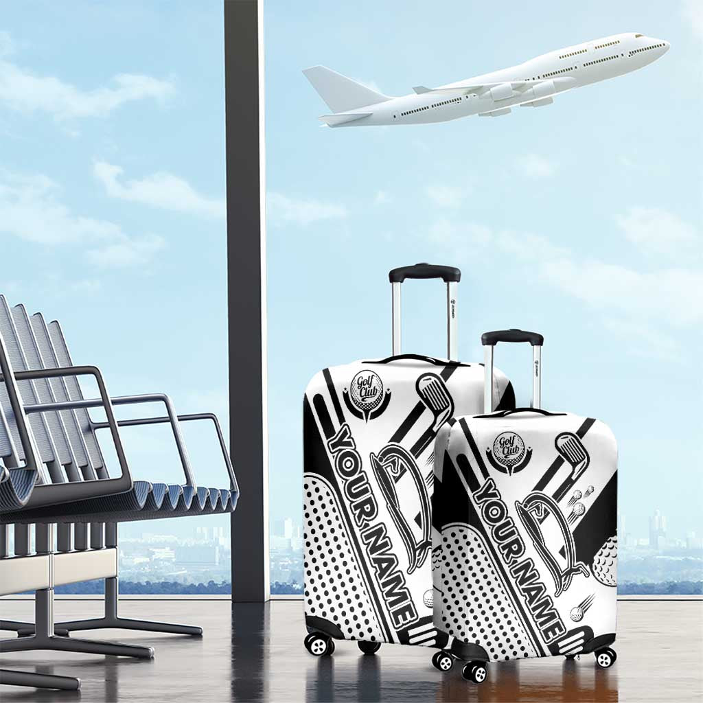 Golf Club Monochrome Design Luggage Cover with Golf Ball and Club Graphic and Custom Name Print - Wonder Print Shop