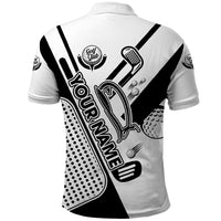 Golf Club Monochrome Design Polo Shirt with Golf Ball and Club Graphic and Custom Name Print - Wonder Print Shop