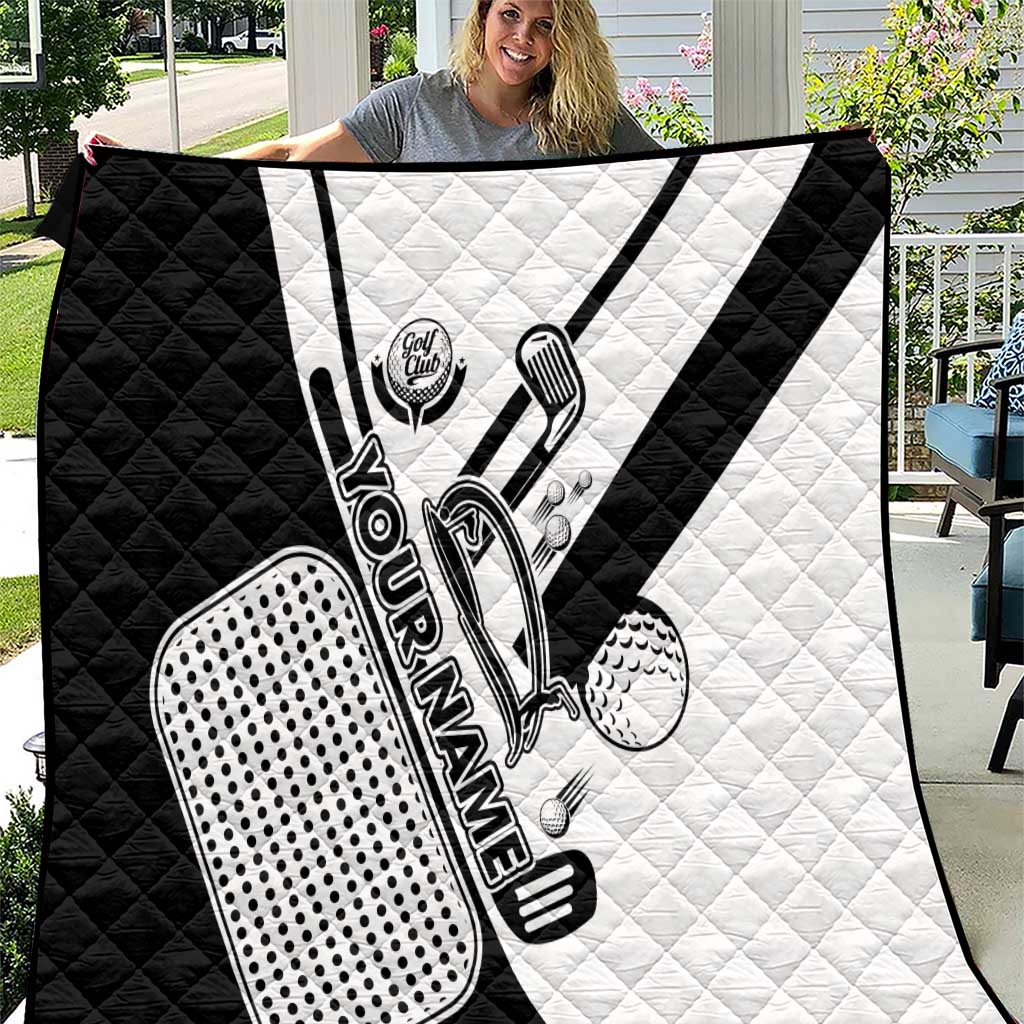 Golf Club Monochrome Design Quilt with Golf Ball and Club Graphic and Custom Name Print - Wonder Print Shop
