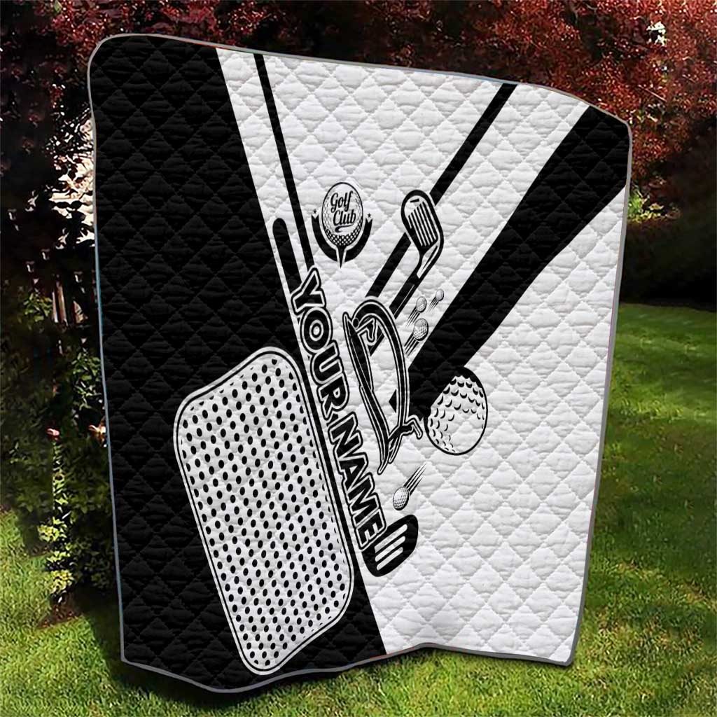 Golf Club Monochrome Design Quilt with Golf Ball and Club Graphic and Custom Name Print - Wonder Print Shop