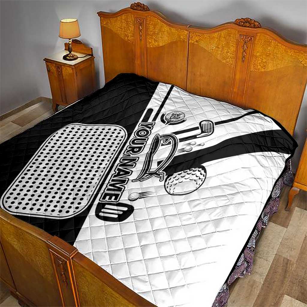 Golf Club Monochrome Design Quilt with Golf Ball and Club Graphic and Custom Name Print - Wonder Print Shop