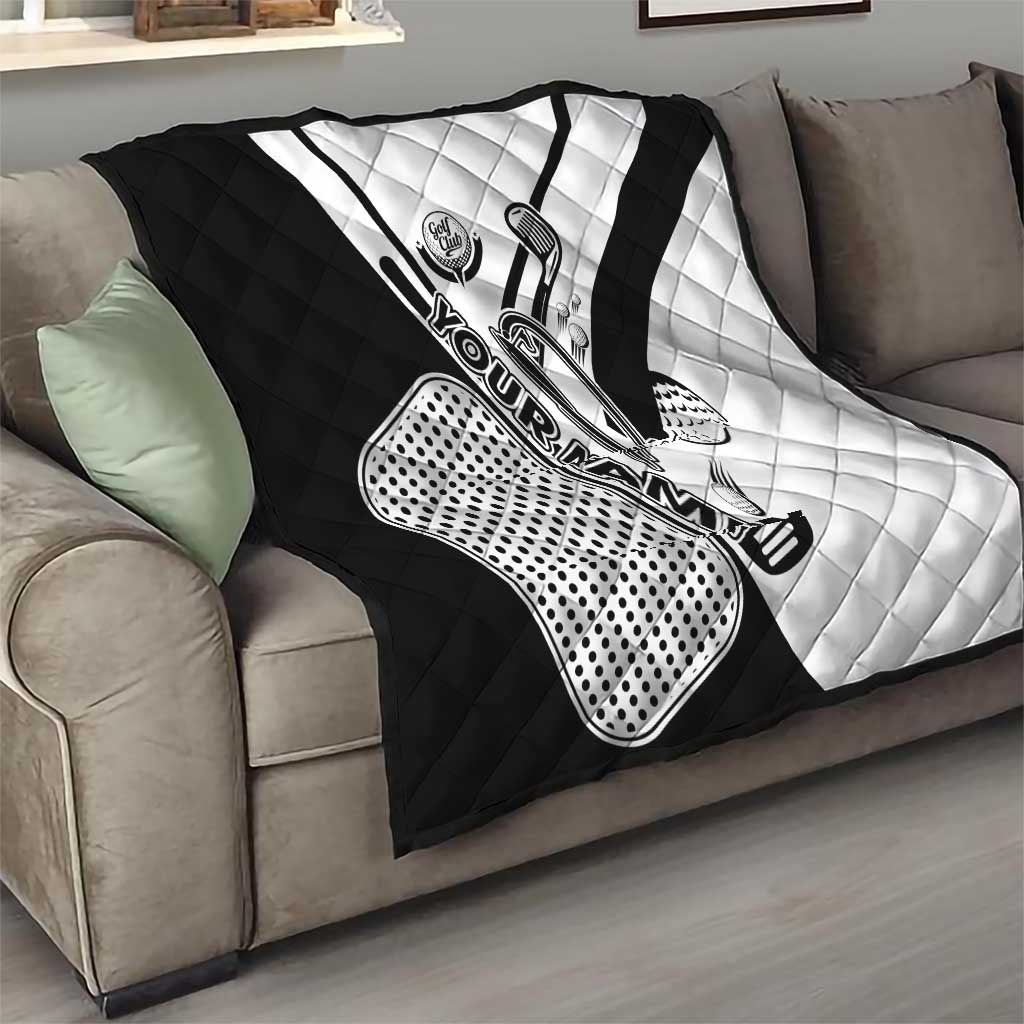 Golf Club Monochrome Design Quilt with Golf Ball and Club Graphic and Custom Name Print - Wonder Print Shop