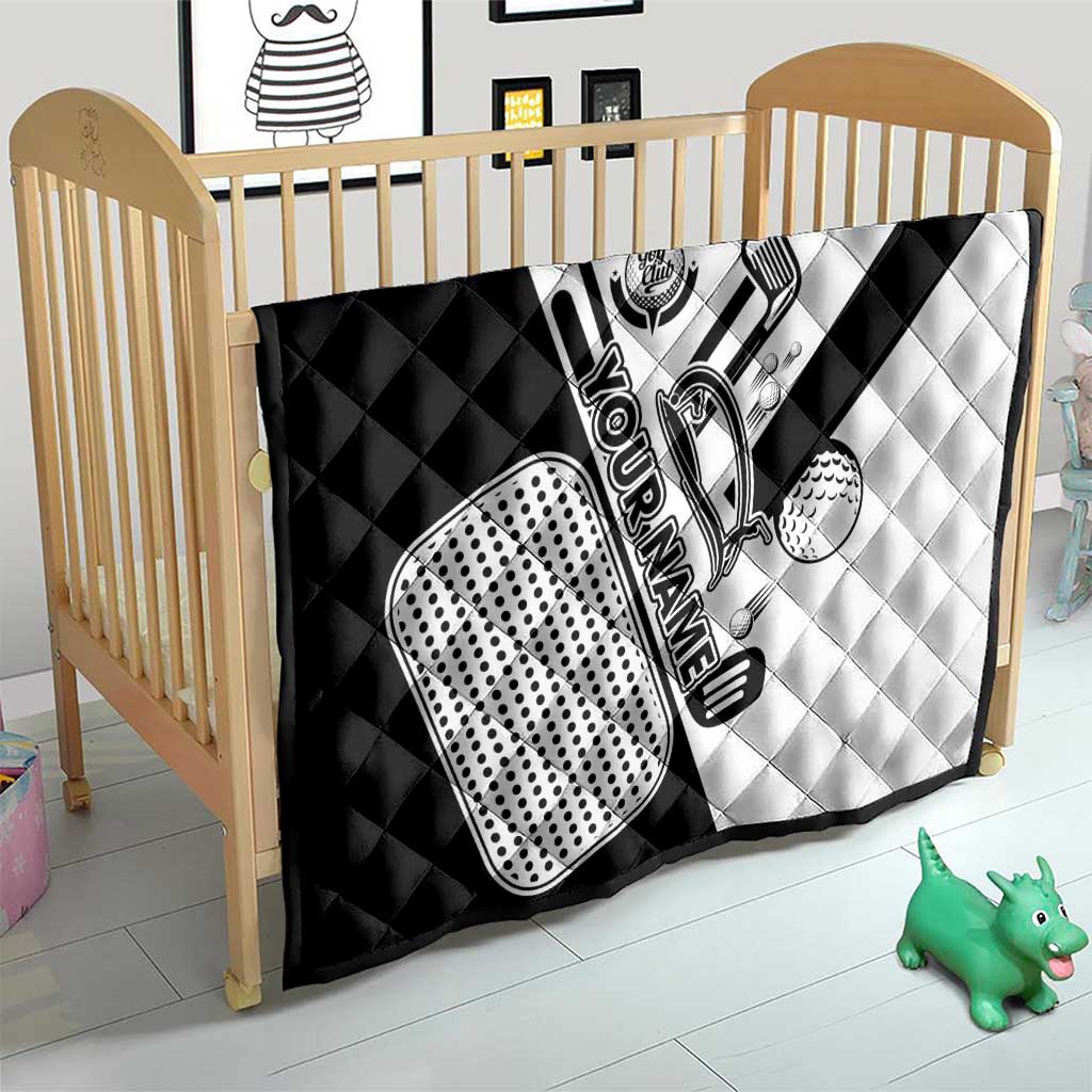 Golf Club Monochrome Design Quilt with Golf Ball and Club Graphic and Custom Name Print - Wonder Print Shop