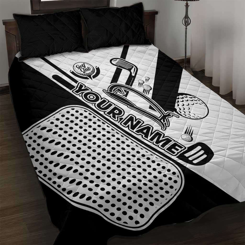 Golf Club Monochrome Design Quilt Bed Set with Golf Ball and Club Graphic and Custom Name Print - Wonder Print Shop