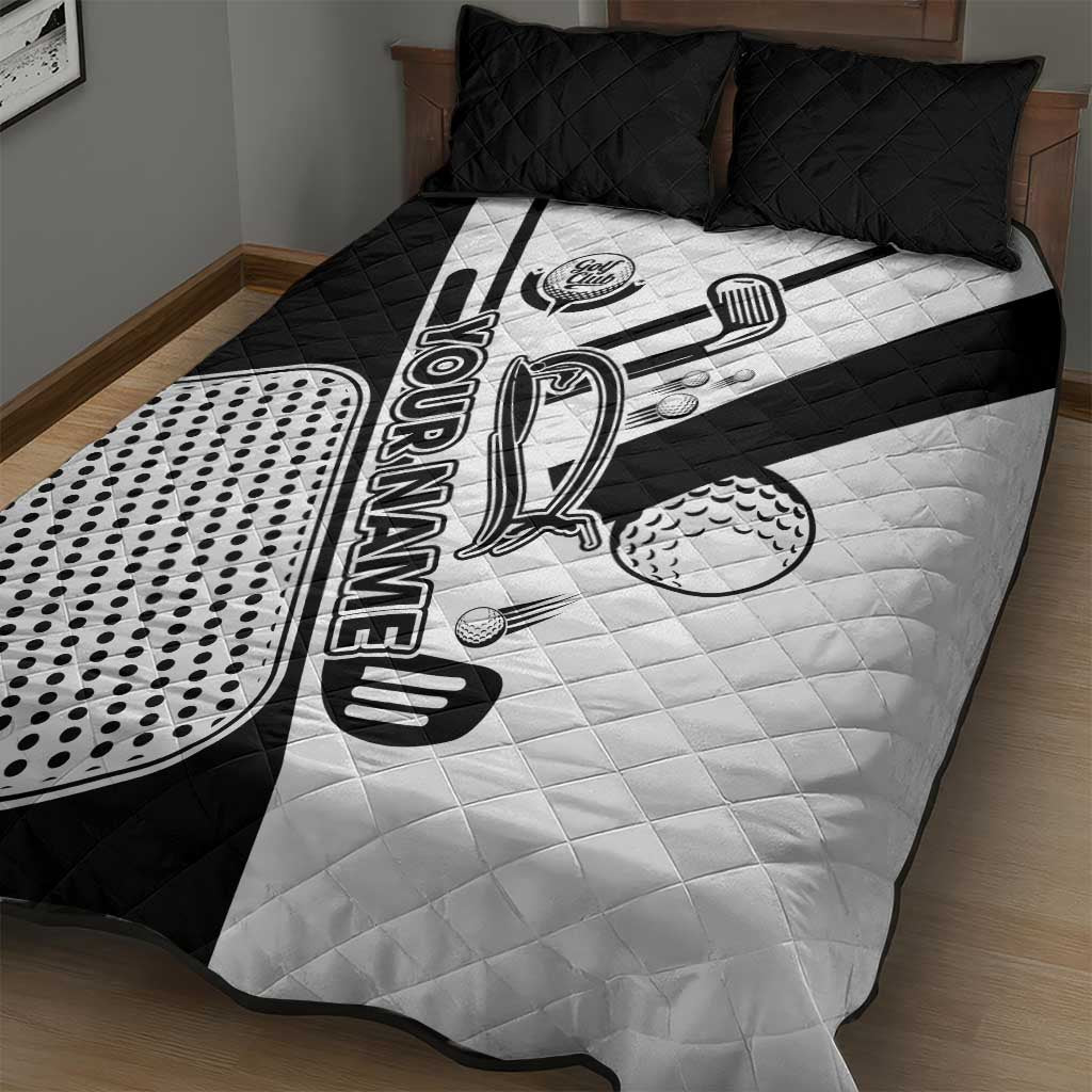 Golf Club Monochrome Design Quilt Bed Set with Golf Ball and Club Graphic and Custom Name Print - Wonder Print Shop