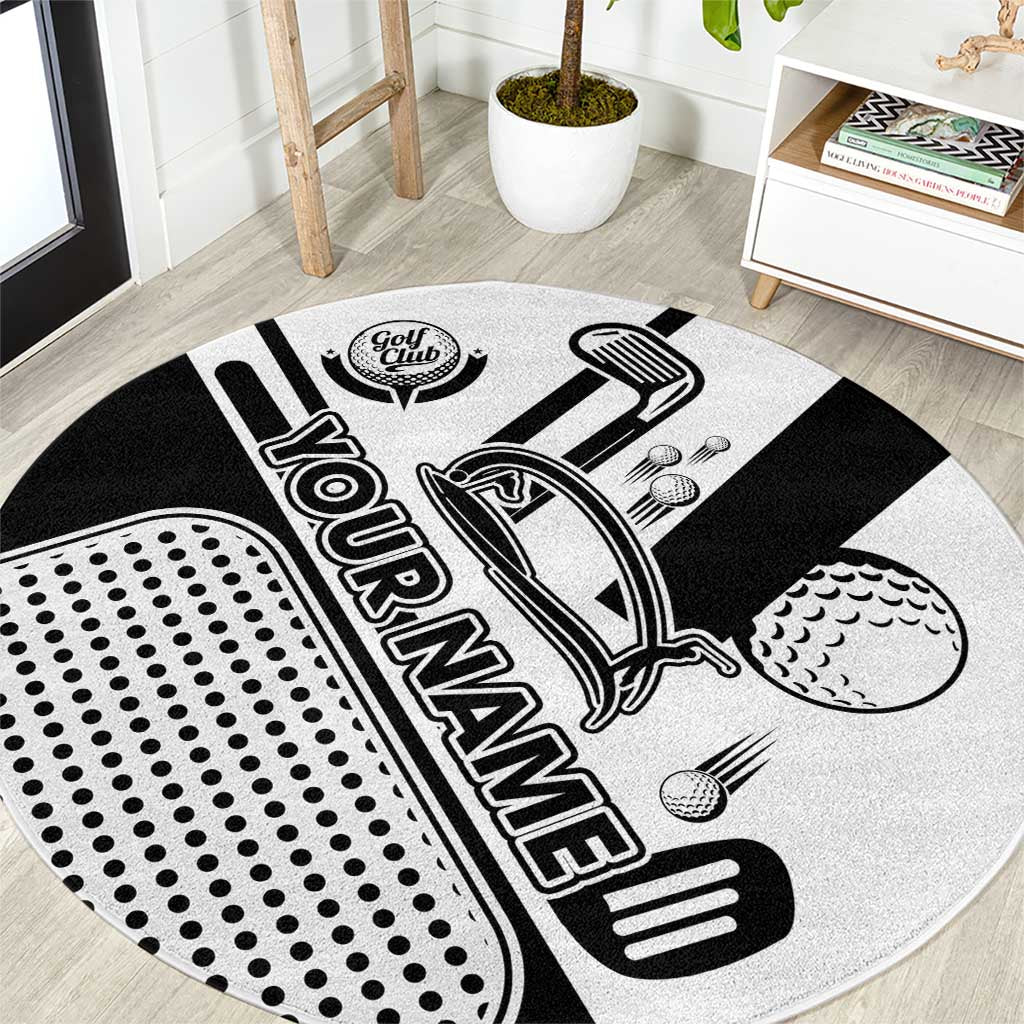 Golf Club Monochrome Design Round Carpet with Golf Ball and Club Graphic and Custom Name Print - Wonder Print Shop