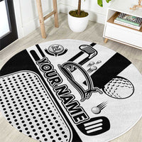 Golf Club Monochrome Design Round Carpet with Golf Ball and Club Graphic and Custom Name Print - Wonder Print Shop