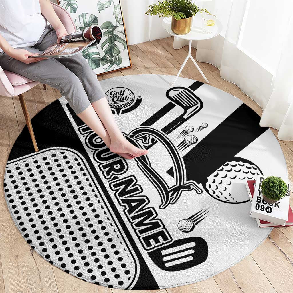 Golf Club Monochrome Design Round Carpet with Golf Ball and Club Graphic and Custom Name Print - Wonder Print Shop