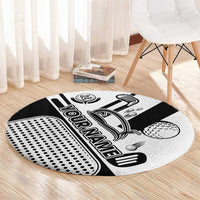Golf Club Monochrome Design Round Carpet with Golf Ball and Club Graphic and Custom Name Print - Wonder Print Shop