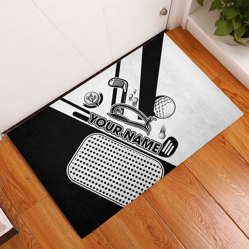 Golf Club Monochrome Design Rubber Doormat with Golf Ball and Club Graphic and Custom Name Print - Wonder Print Shop