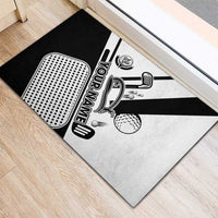 Golf Club Monochrome Design Rubber Doormat with Golf Ball and Club Graphic and Custom Name Print - Wonder Print Shop