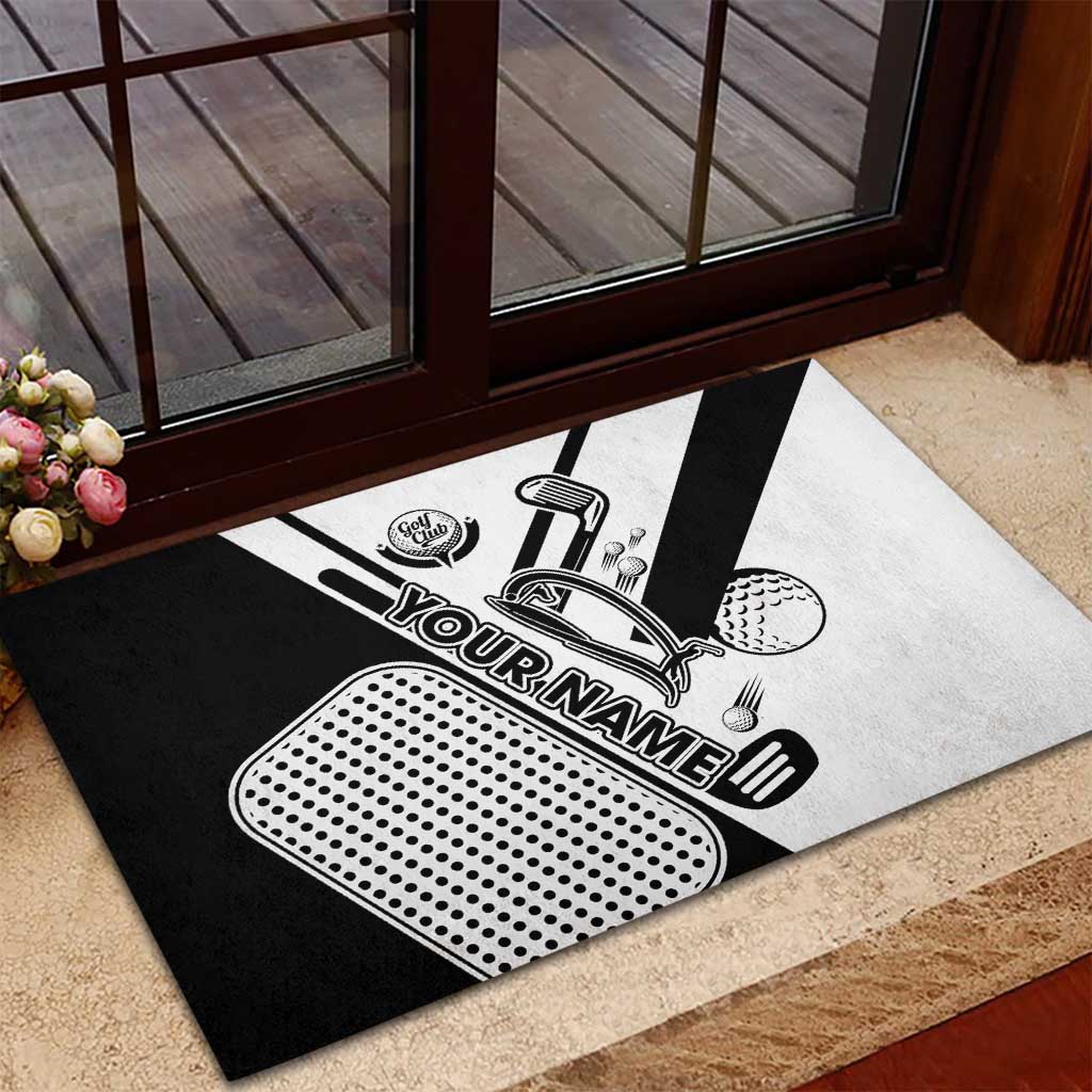 Golf Club Monochrome Design Rubber Doormat with Golf Ball and Club Graphic and Custom Name Print - Wonder Print Shop