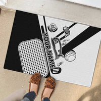 Golf Club Monochrome Design Rubber Doormat with Golf Ball and Club Graphic and Custom Name Print - Wonder Print Shop