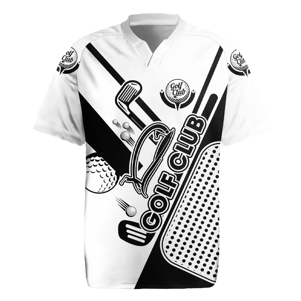 Golf Club Monochrome Design Rugby Jersey with Golf Ball and Club Graphic and Custom Name Print - Wonder Print Shop
