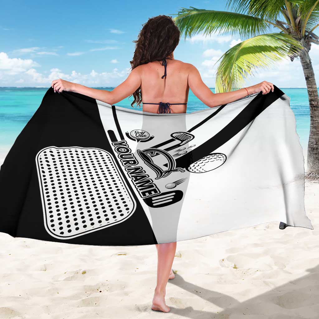 Golf Club Monochrome Design Sarong with Golf Ball and Club Graphic and Custom Name Print - Wonder Print Shop