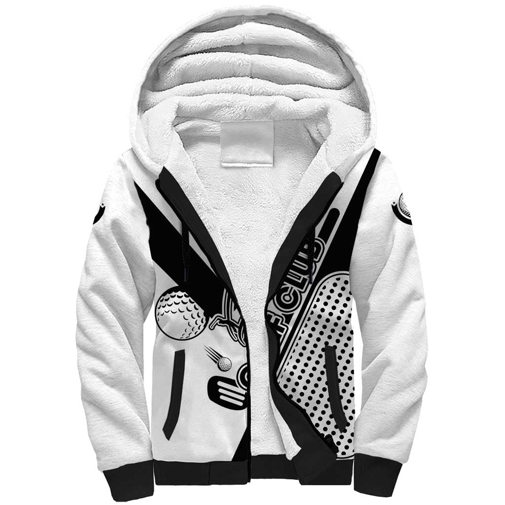 Golf Club Monochrome Design Sherpa Hoodie with Golf Ball and Club Graphic and Custom Name Print - Wonder Print Shop