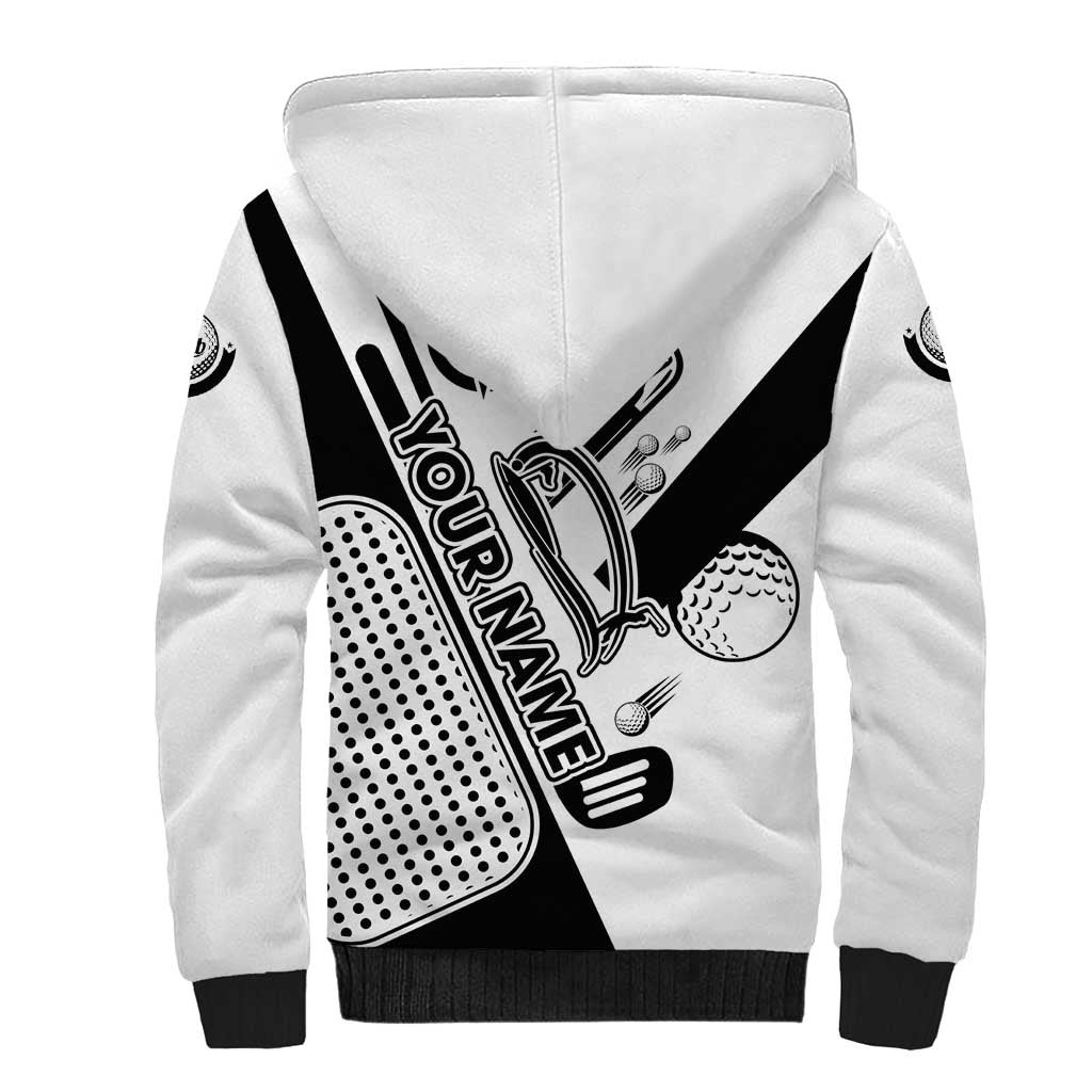 Golf Club Monochrome Design Sherpa Hoodie with Golf Ball and Club Graphic and Custom Name Print - Wonder Print Shop