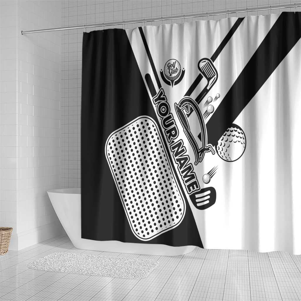 Golf Club Monochrome Design Shower Curtain with Golf Ball and Club Graphic and Custom Name Print - Wonder Print Shop