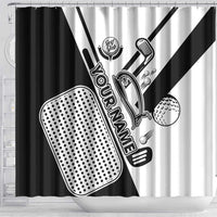 Golf Club Monochrome Design Shower Curtain with Golf Ball and Club Graphic and Custom Name Print - Wonder Print Shop