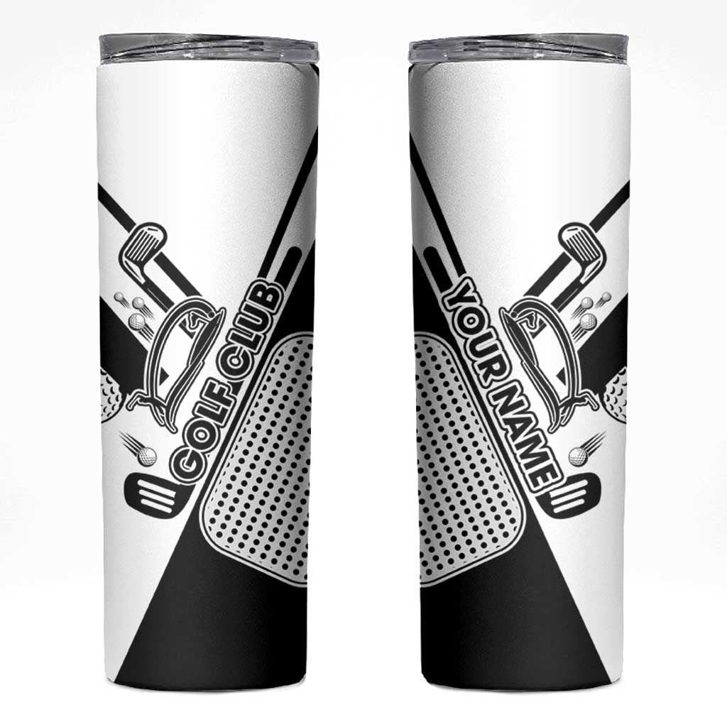 Golf Club Monochrome Design Skinny Tumbler with Golf Ball and Club Graphic and Custom Name Print - Wonder Print Shop