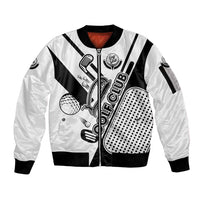 Golf Club Monochrome Design Sleeve Zip Bomber Jacket with Golf Ball and Club Graphic and Custom Name Print - Wonder Print Shop