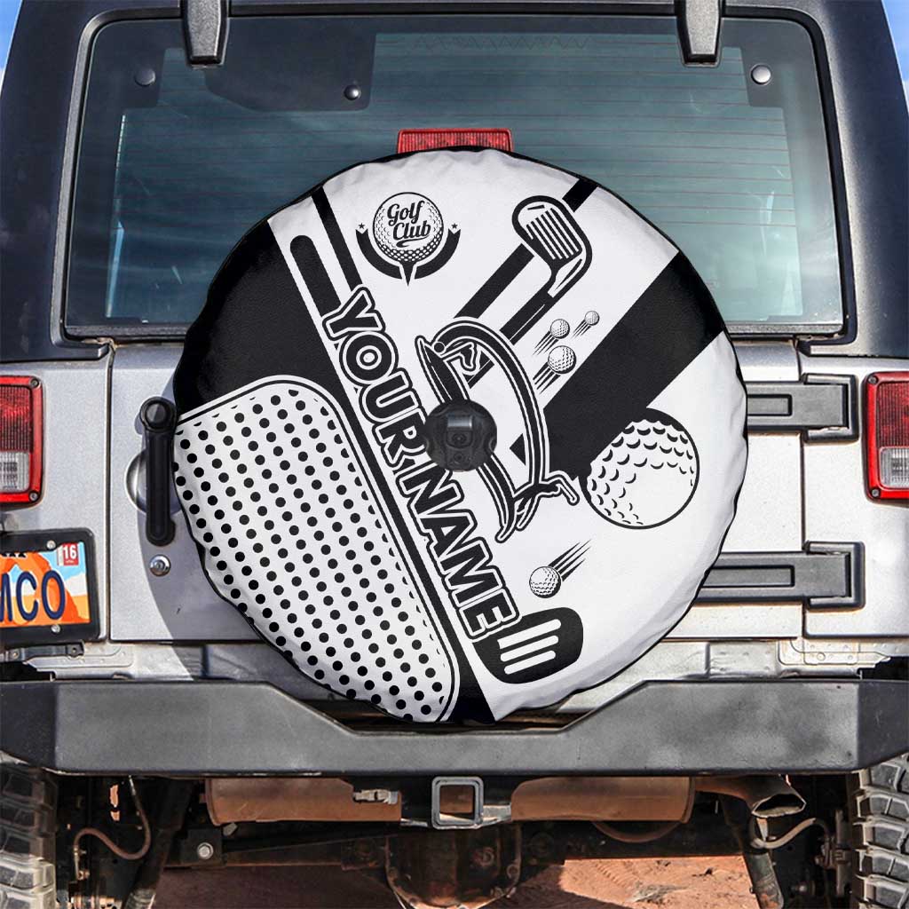 Golf Club Monochrome Design Spare Tire Cover with Golf Ball and Club Graphic and Custom Name Print - Wonder Print Shop