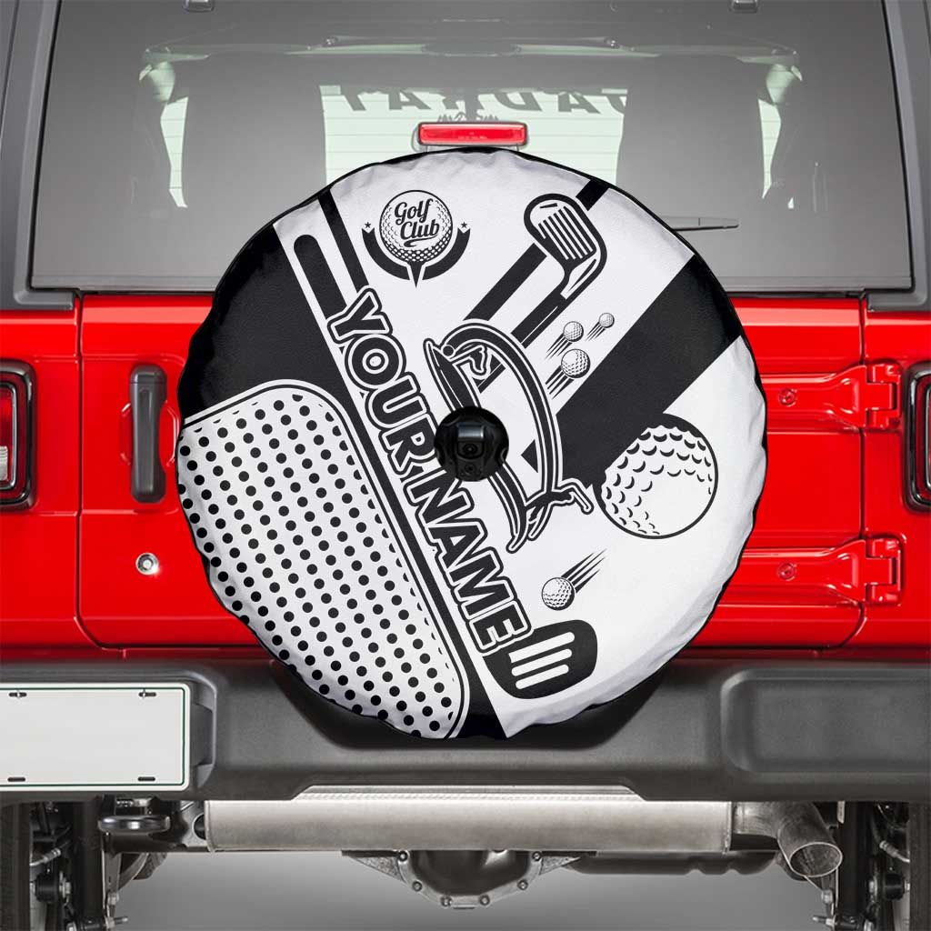 Golf Club Monochrome Design Spare Tire Cover with Golf Ball and Club Graphic and Custom Name Print - Wonder Print Shop